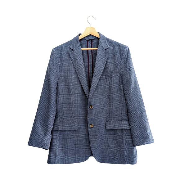 Bonobos Sport Coat Blazer 40R Blue Plaid Linen Blend Profilo Italia Unstructured - Picture 1 of 6